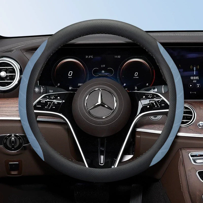 2026 New Logo Customizable Leather Steering Wheel Cover | Breathable, Anti-Slip & Universal Fit