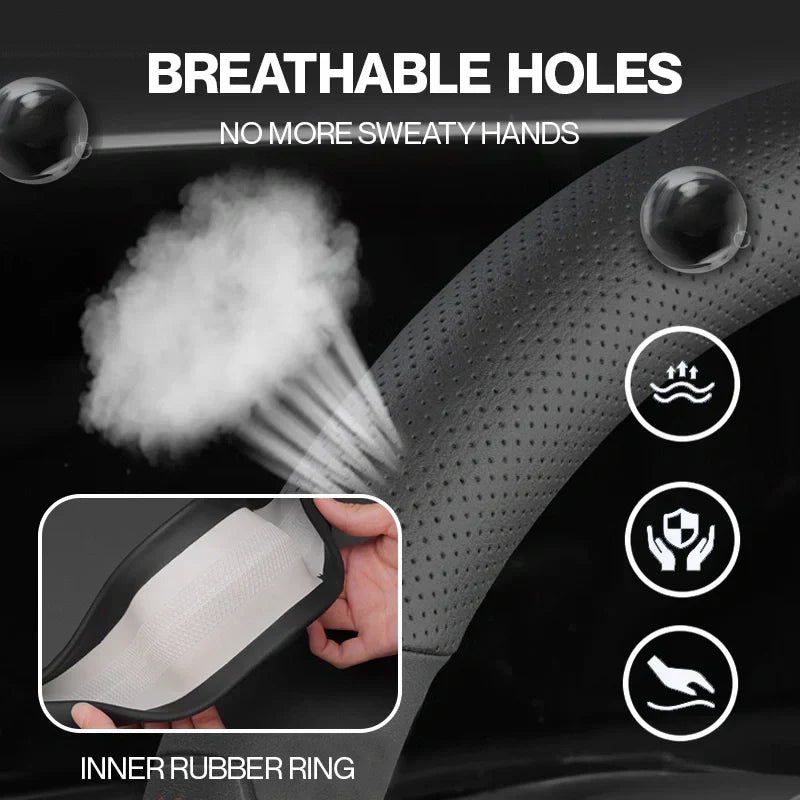 2026 New Logo Customizable Leather Steering Wheel Cover | Breathable, Anti-Slip & Universal Fit