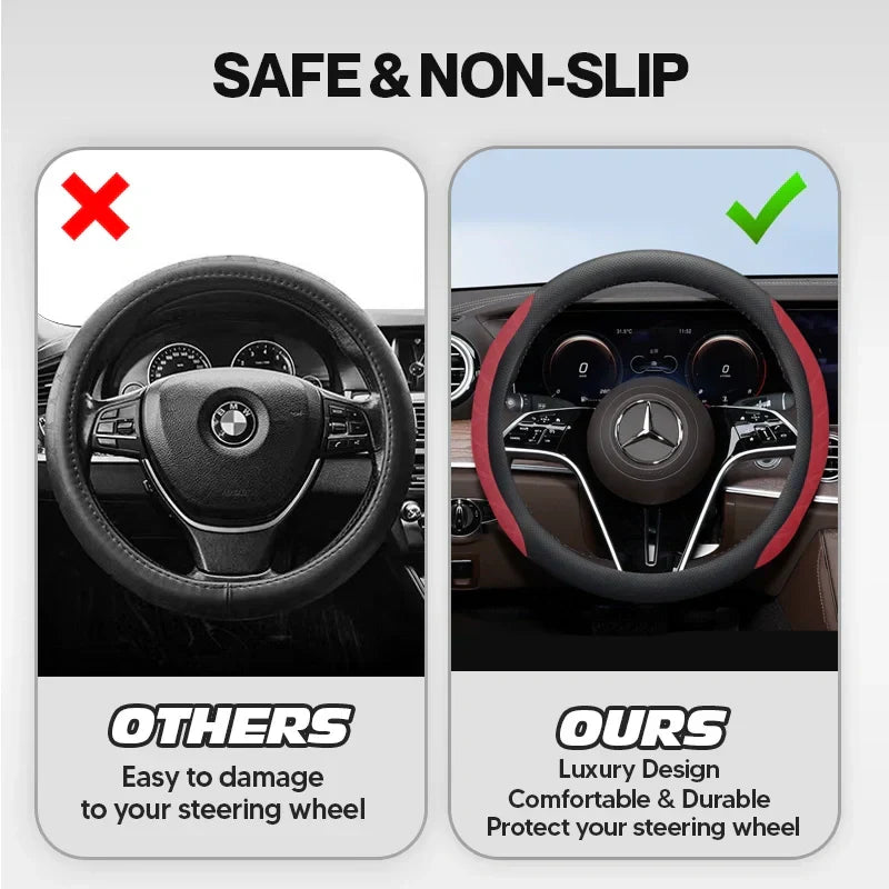 2026 New Logo Customizable Leather Steering Wheel Cover | Breathable, Anti-Slip & Universal Fit