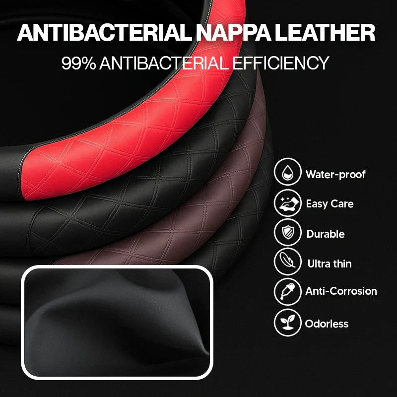 2026 New Logo Customizable Leather Steering Wheel Cover | Breathable, Anti-Slip & Universal Fit