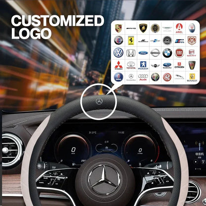 2026 New Logo Customizable Leather Steering Wheel Cover | Breathable, Anti-Slip & Universal Fit