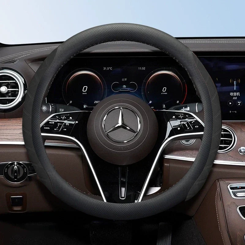 2026 New Logo Customizable Leather Steering Wheel Cover | Breathable, Anti-Slip & Universal Fit