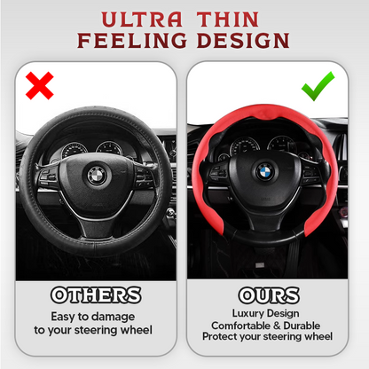 Nexi US Customized Car Logo Breathable Ultra-thin 5D Leather & Carbon Car Steering Wheel Cover Universal Fit