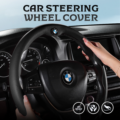 Nexi US Customized Car Logo Breathable Ultra-thin 5D Leather & Carbon Car Steering Wheel Cover Universal Fit