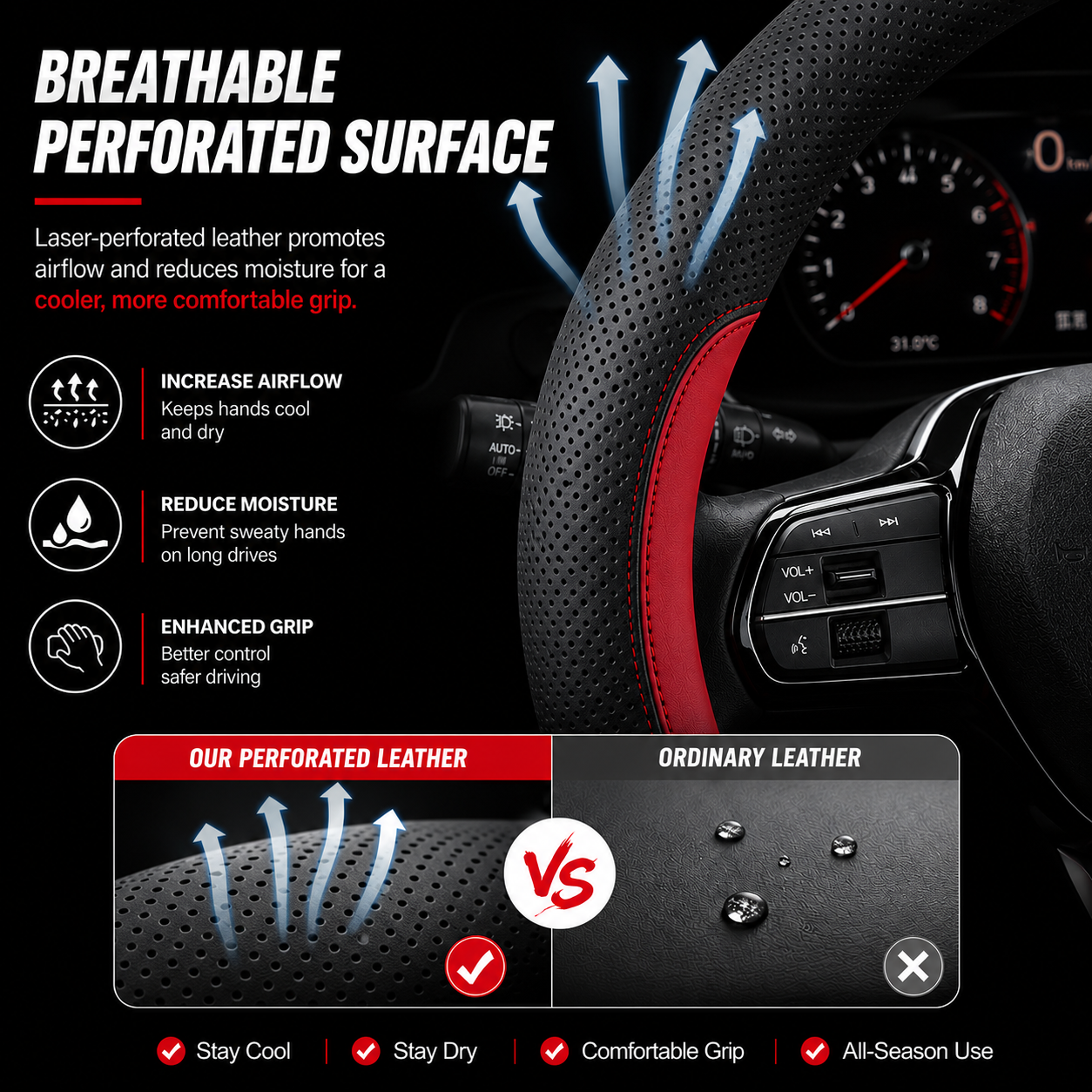 GripFit - Custom Logo Leather Steering Wheel Cover For Cars & SUVs